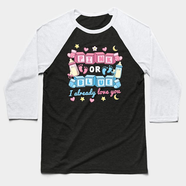 Pink or Blue Gender Reveal Baseball T-Shirt by KAWAIITEE